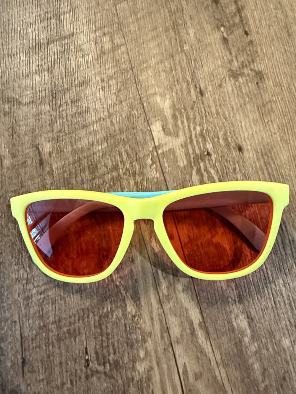 Women Blue and Yellow Sunglasses with Orange Lenses - Goodr - Picture 2 of 3